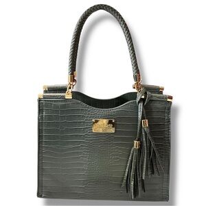 Bebe Los Angeles Gray Crocodile Alligator Embossed Handbag
